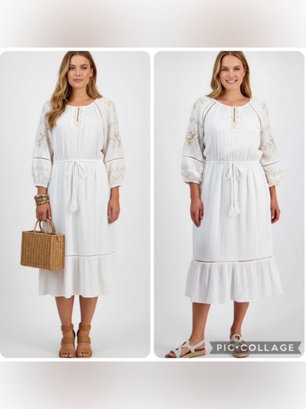 Style & Company Women's Plus Size XXL Cotton Gauze Embroidered Midi Dress NWT